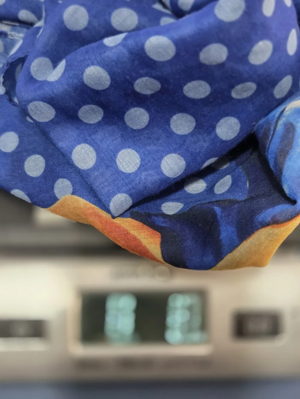 We Can Do It Rosie the Riveter Blue White Polka Dot Sheer Scarf Rockabilly - Picture 3 of 3